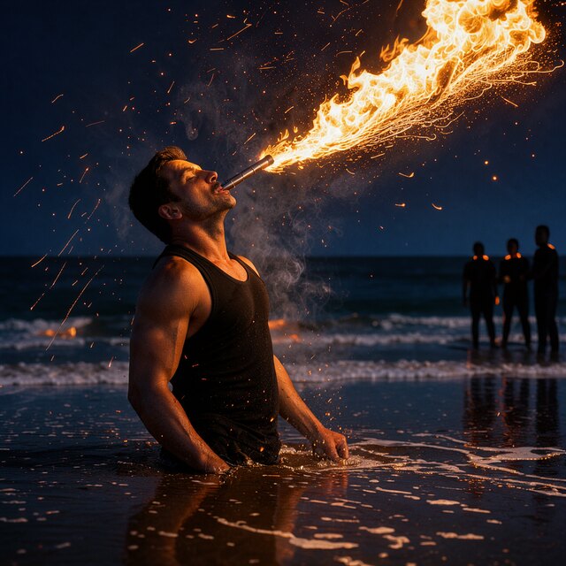 Image I2, seed 123, Fire breather, enhancer on