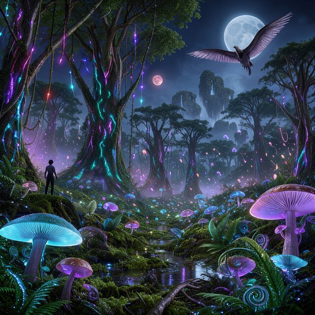 Image I4, seed 123, Alien forest, enhancer on