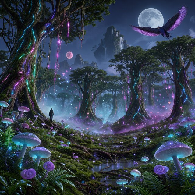 Image I4, seed 123, Alien forest, enhancer on