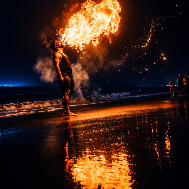 Image I2, seed 123, Fire breather, enhancer on