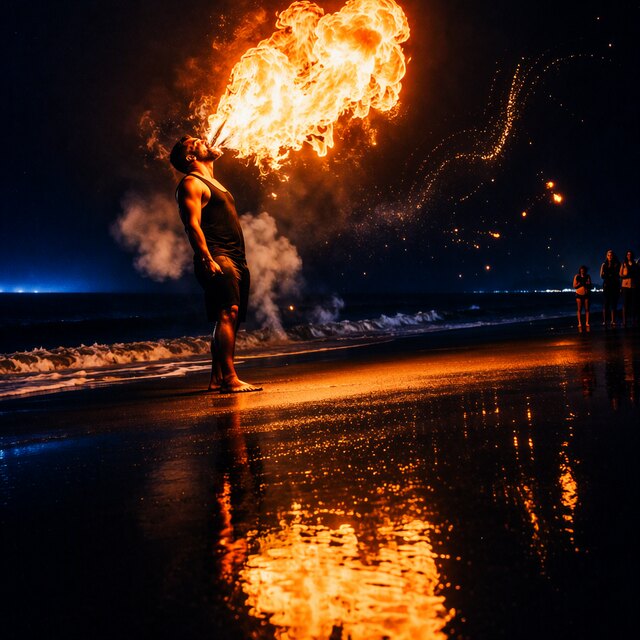Image I2, seed 123, Fire breather, enhancer on