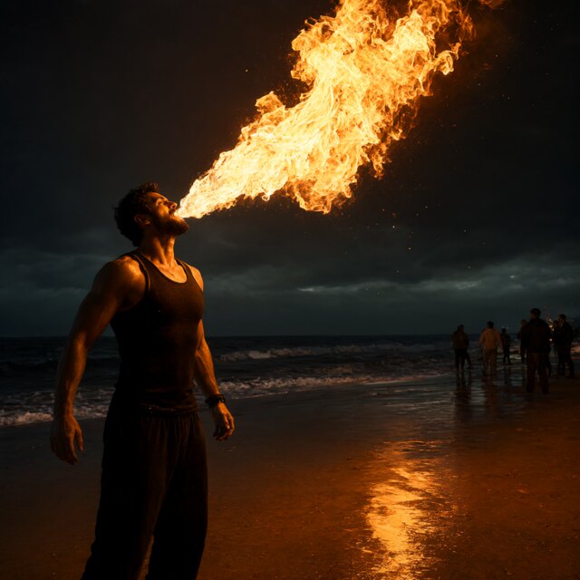 Image I2, seed 123, Fire breather, enhancer on